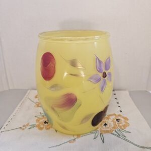 Vgt Bartlett Collins Yellow Glass Hand Painted  FRUIT Cookie Canister Jar NO LID